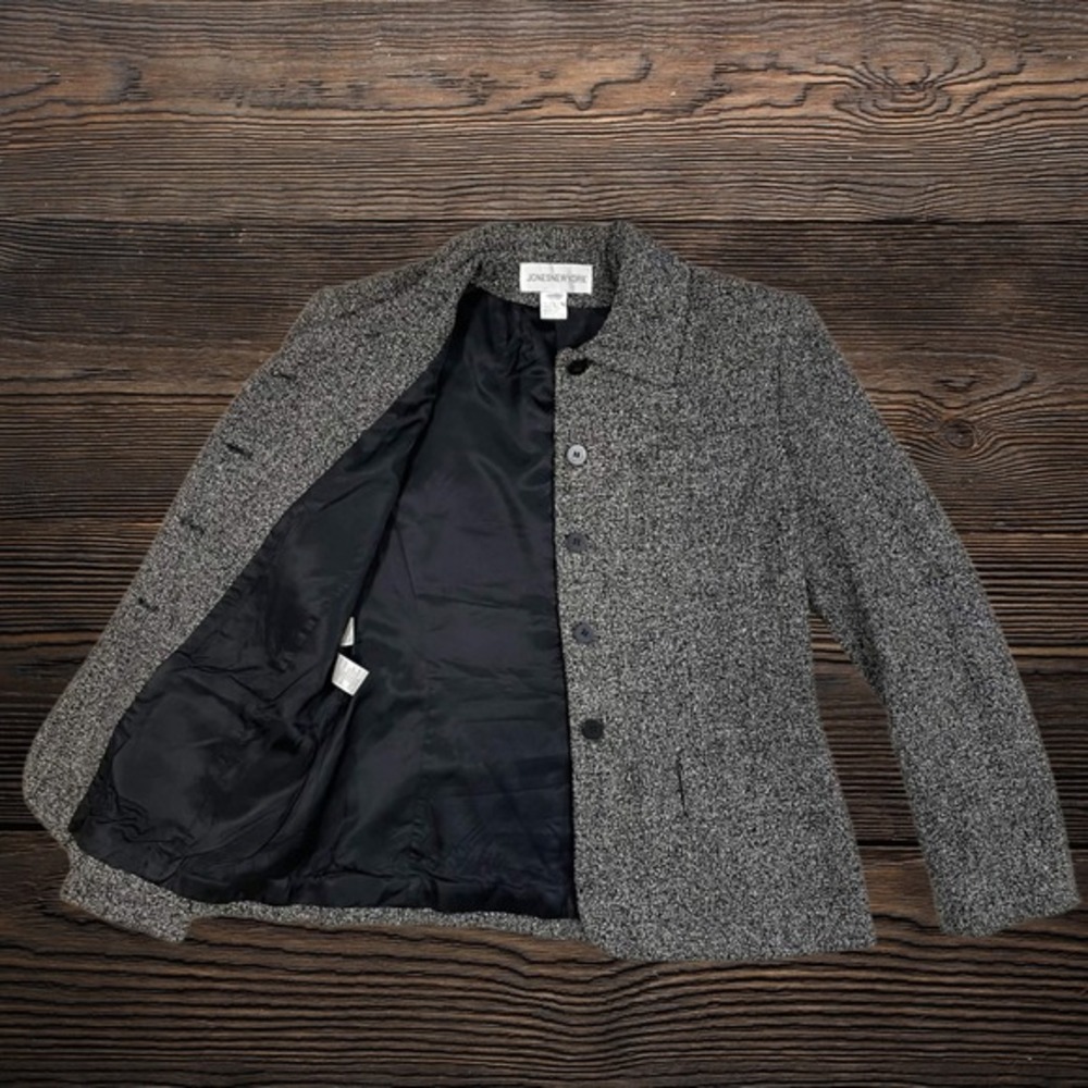 Jones New York Size‎ 6 Black White Salt Pepper Tweed Wool Blend Blazer Jacket